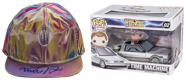 Lot of (2) Michael J. Fox Signed Back to the Future Marty McFly Hat & POP! Delorean Time Machine (JSA)